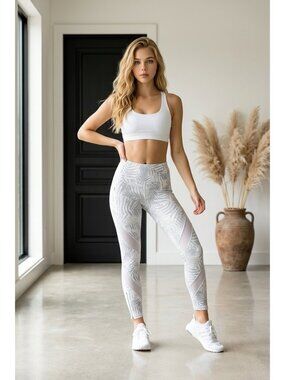 Lululemon High Rise Leggings White Gray Patterned Yoga Workout Pants Size 4